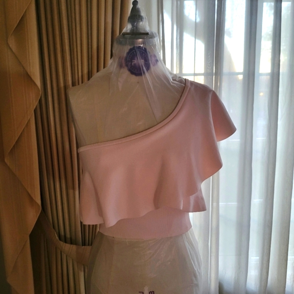 Bebe One-Shoulder Pink Ruffle Top